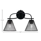Cavella Two Light Bath Bar in Matte Black with 7"Matte Black Cone Mesh Metal Shade