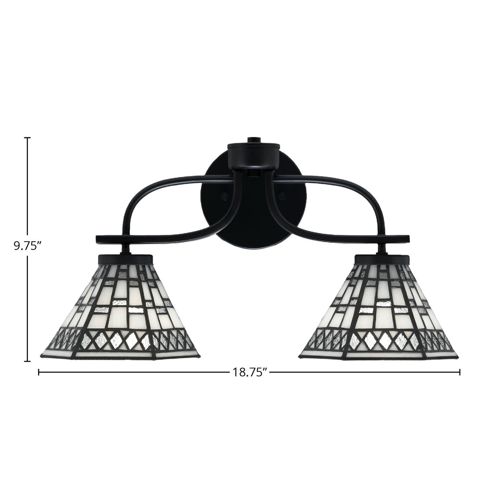 Cavella Two Light Bath Bar in Matte Black with 7" Pewter Art Glass Shade