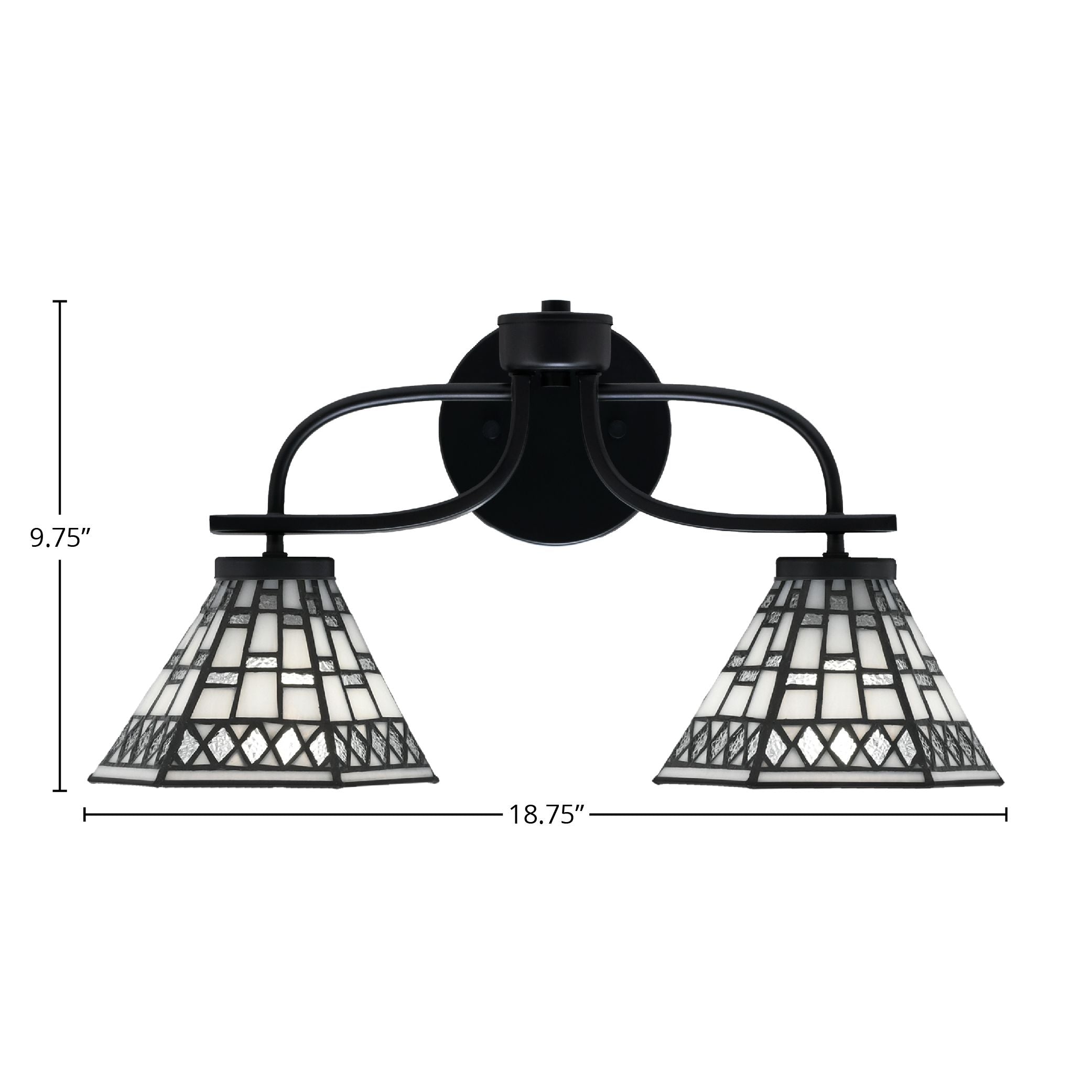 Cavella Two Light Bath Bar in Matte Black with 7" Pewter Art Glass Shade