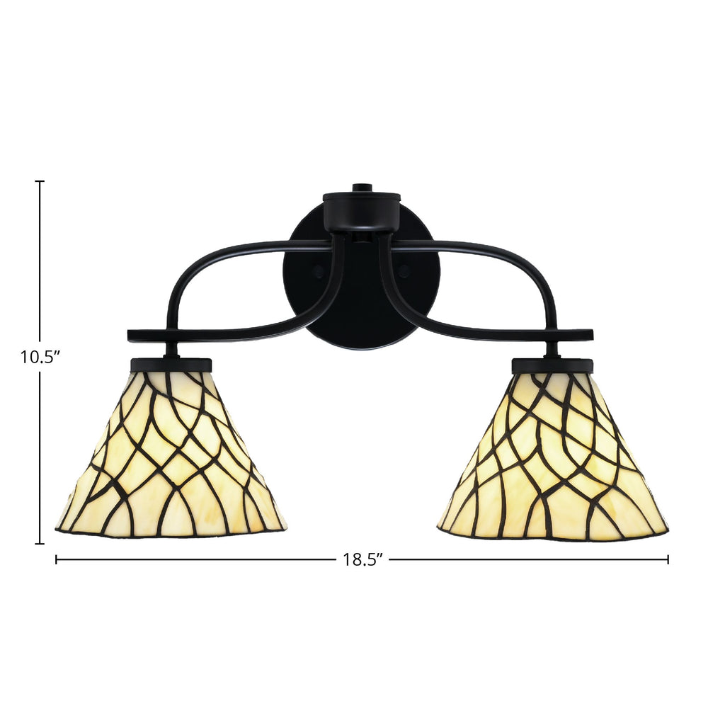 Cavella Two Light Bath Bar in Matte Black with 7" Sandhill Art Glass Shade