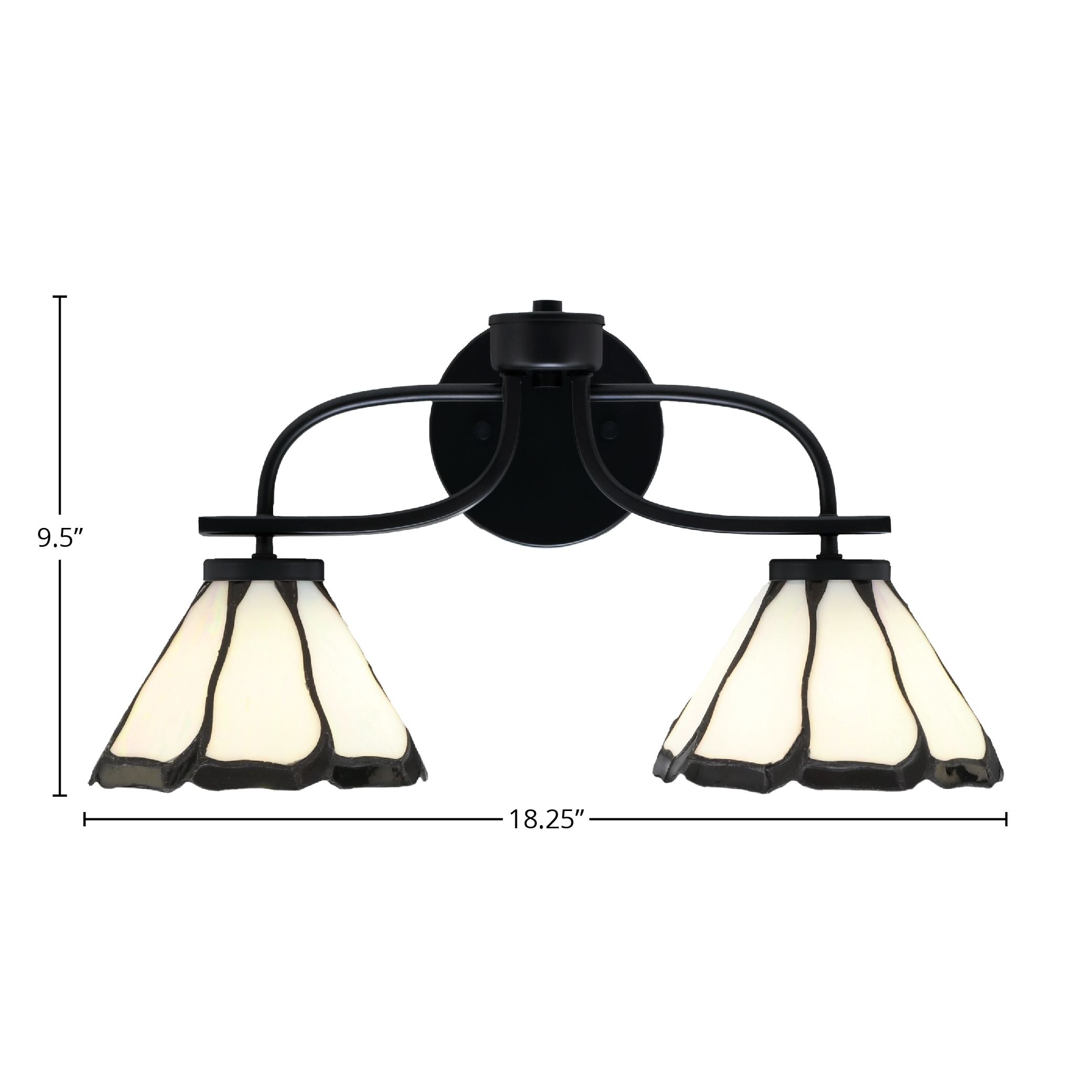 Cavella Two Light Bath Bar in Matte Black with 7" Pearl & Black Flair Art Glass Shade