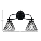 Cavella Two Light Bath Bar in Matte Black with 7" Diamond Ice Art Glass Shade