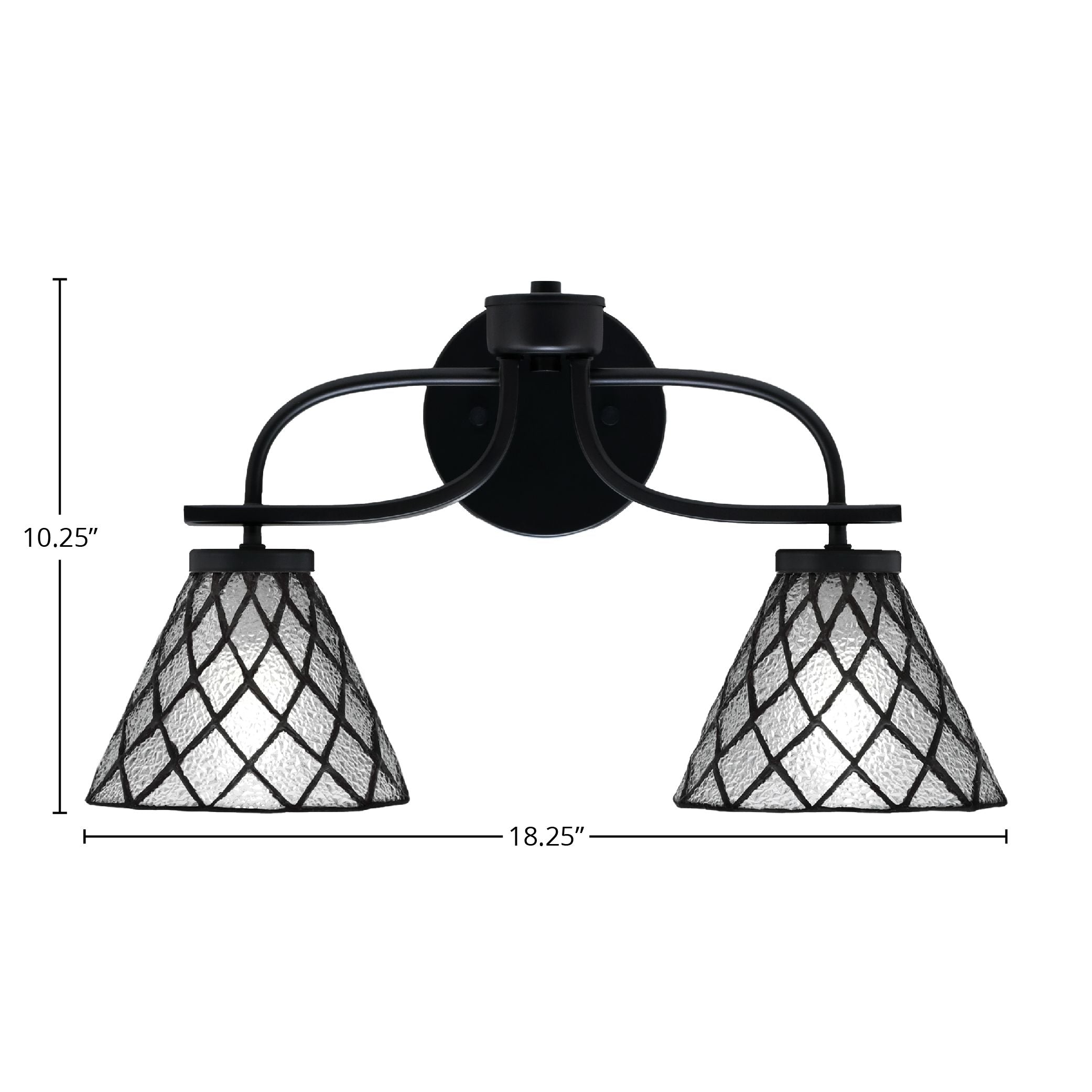 Cavella Two Light Bath Bar in Matte Black with 7" Diamond Ice Art Glass Shade