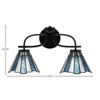 Cavella Two Light Bath Bar in Matte Black with 7" Sea Ice Art Glass Shade
