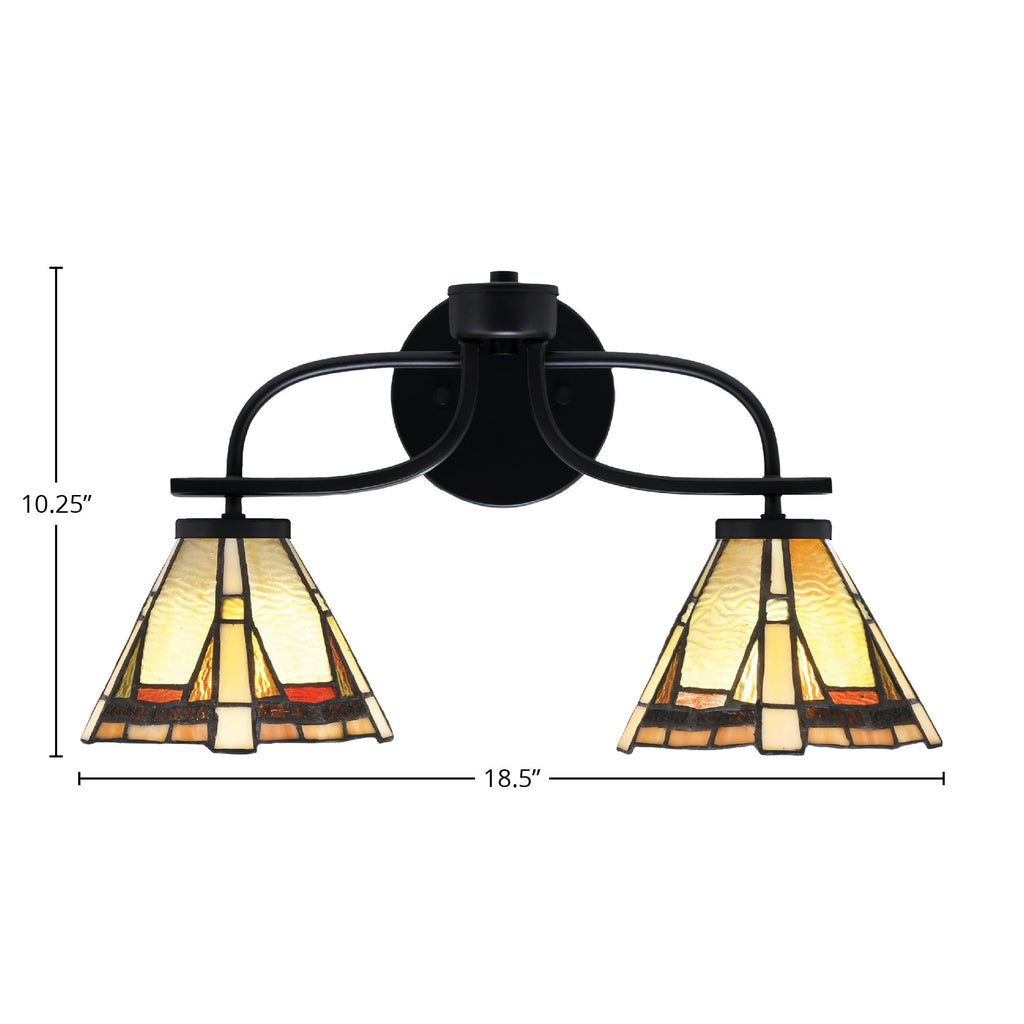Cavella Two Light Bath Bar in Matte Black with 7" Zion Art Glass Shade