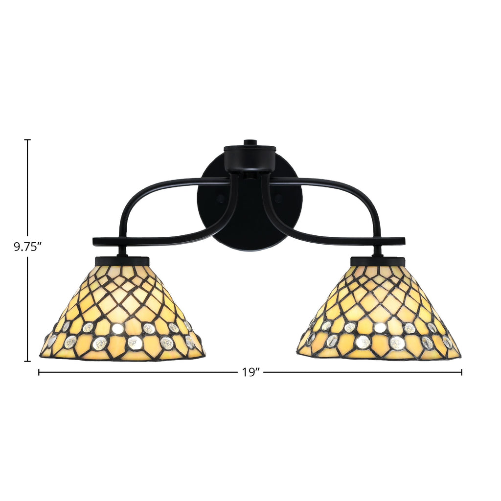 Cavella Two Light Bath Bar in Matte Black with 7" Starlight Art Glass Shade