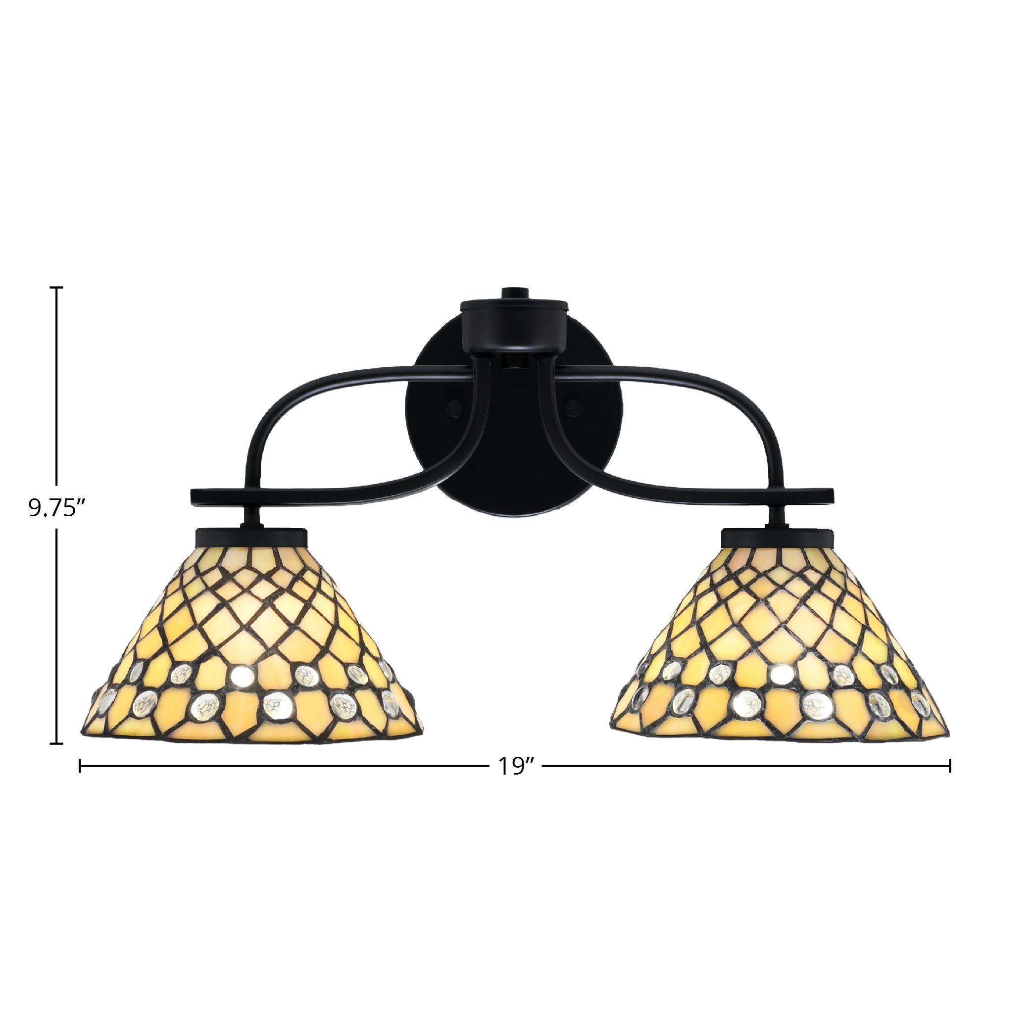 Cavella Two Light Bath Bar in Matte Black with 7" Starlight Art Glass Shade