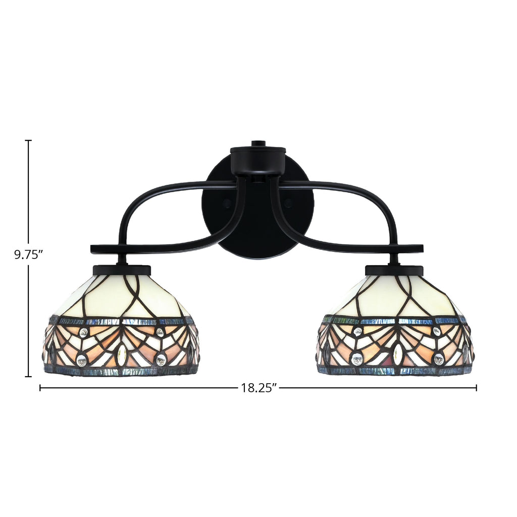 Cavella Two Light Bath Bar in Matte Black with 7" Royal Merlot Art Glass Shade