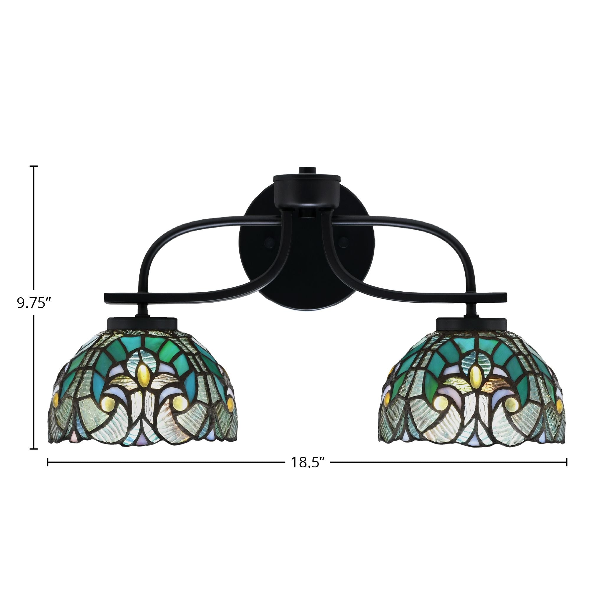 Cavella Two Light Bath Bar in Matte Black with 7" Turquoise Cypress Art Glass Shade