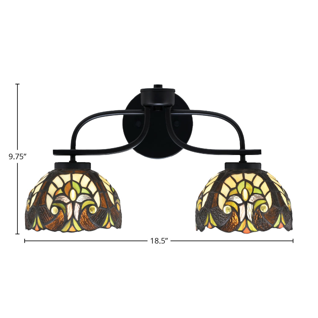 Cavella Two Light Bath Bar in Matte Black with 7" Ivory Cypress Art Glass Shade