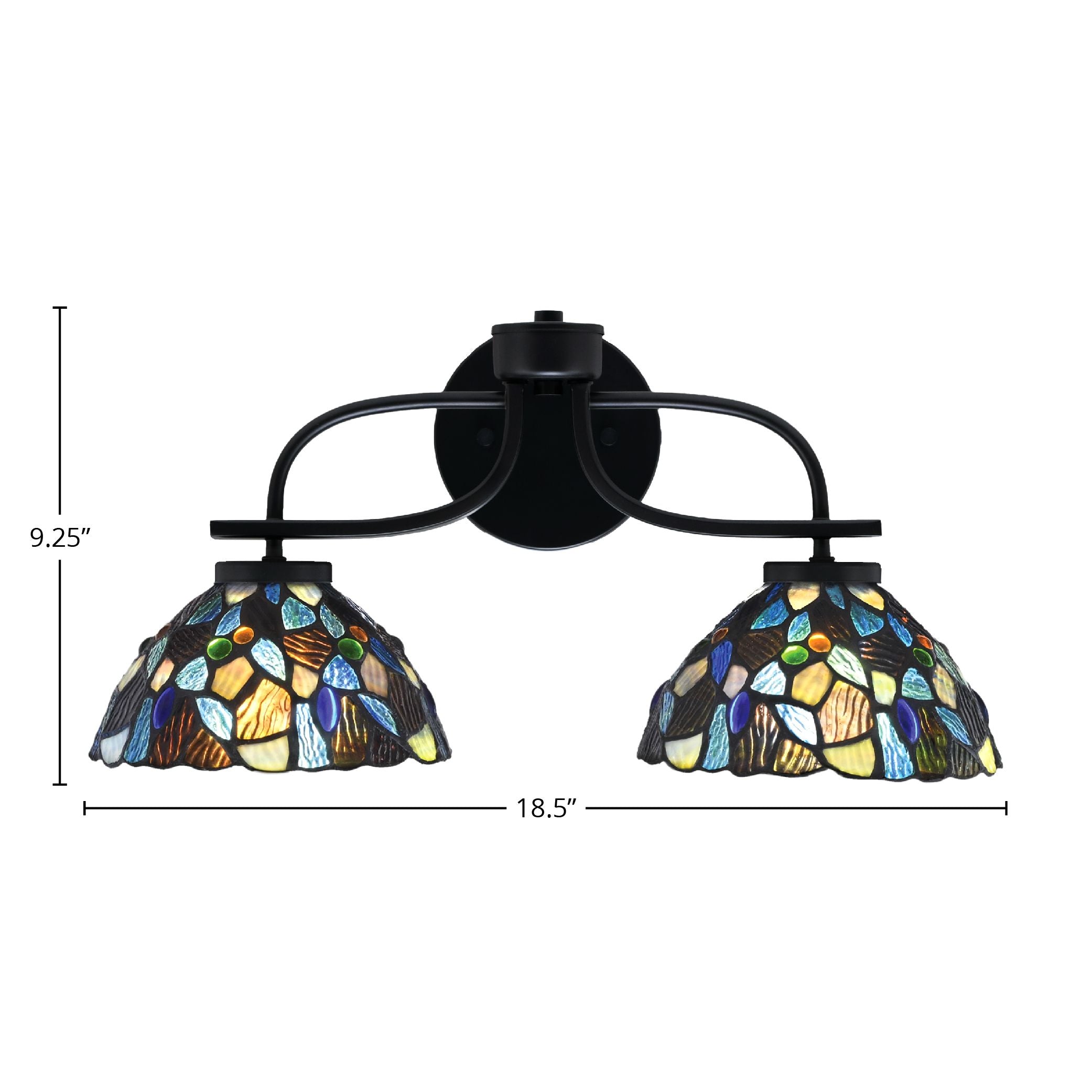 Cavella Two Light Bath Bar in Matte Black with 7" Blue Mosaic Art Glass Shade