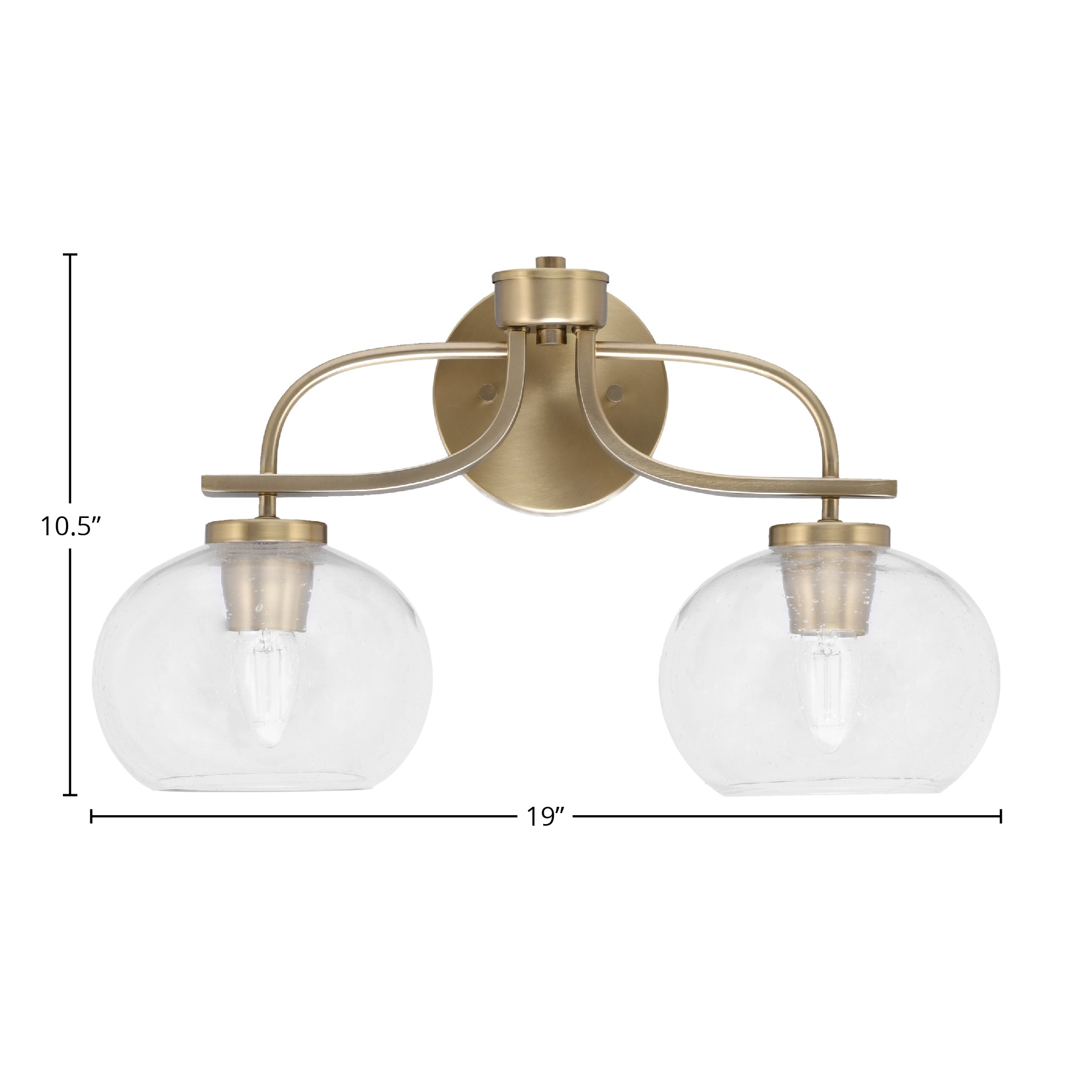 Cavella Two Light Bath Bar in New Age Brass with 7" Clear Bubble Shade