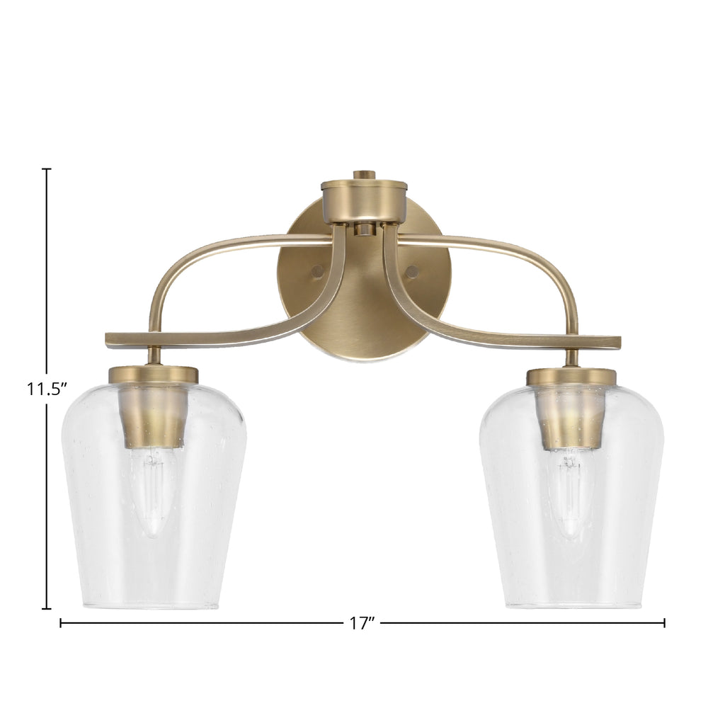 Cavella Two Light Bath Bar in New Age Brass with 5" Clear Bubble Shade