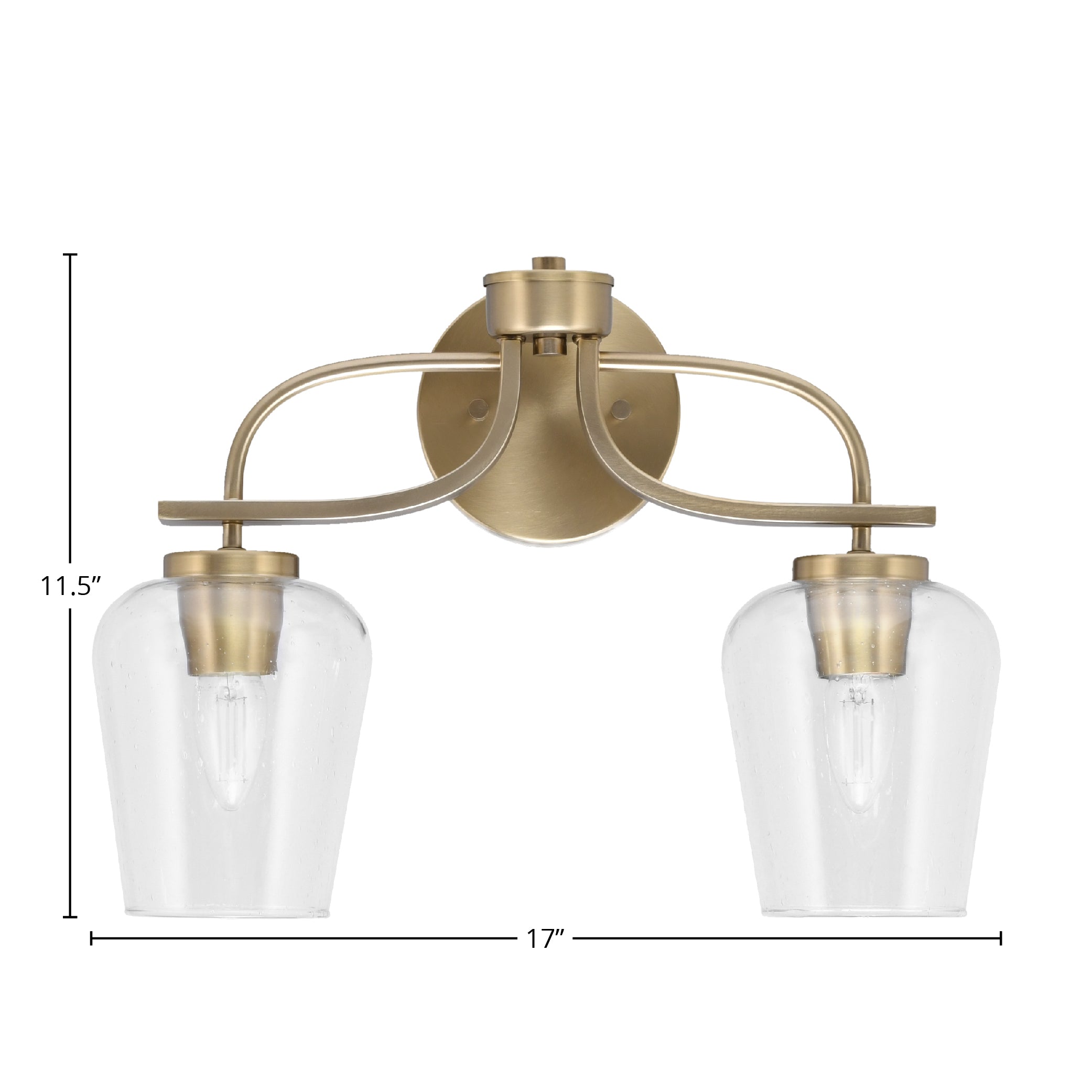 Cavella Two Light Bath Bar in New Age Brass with 5" Clear Bubble Shade