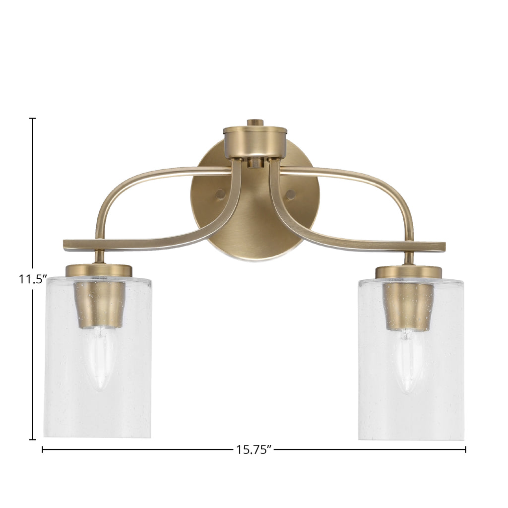 Cavella Two Light Bath Bar in New Age Brass with 4" Clear Bubble Shade