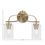 Cavella Two Light Bath Bar in New Age Brass with 4" Clear Bubble Shade