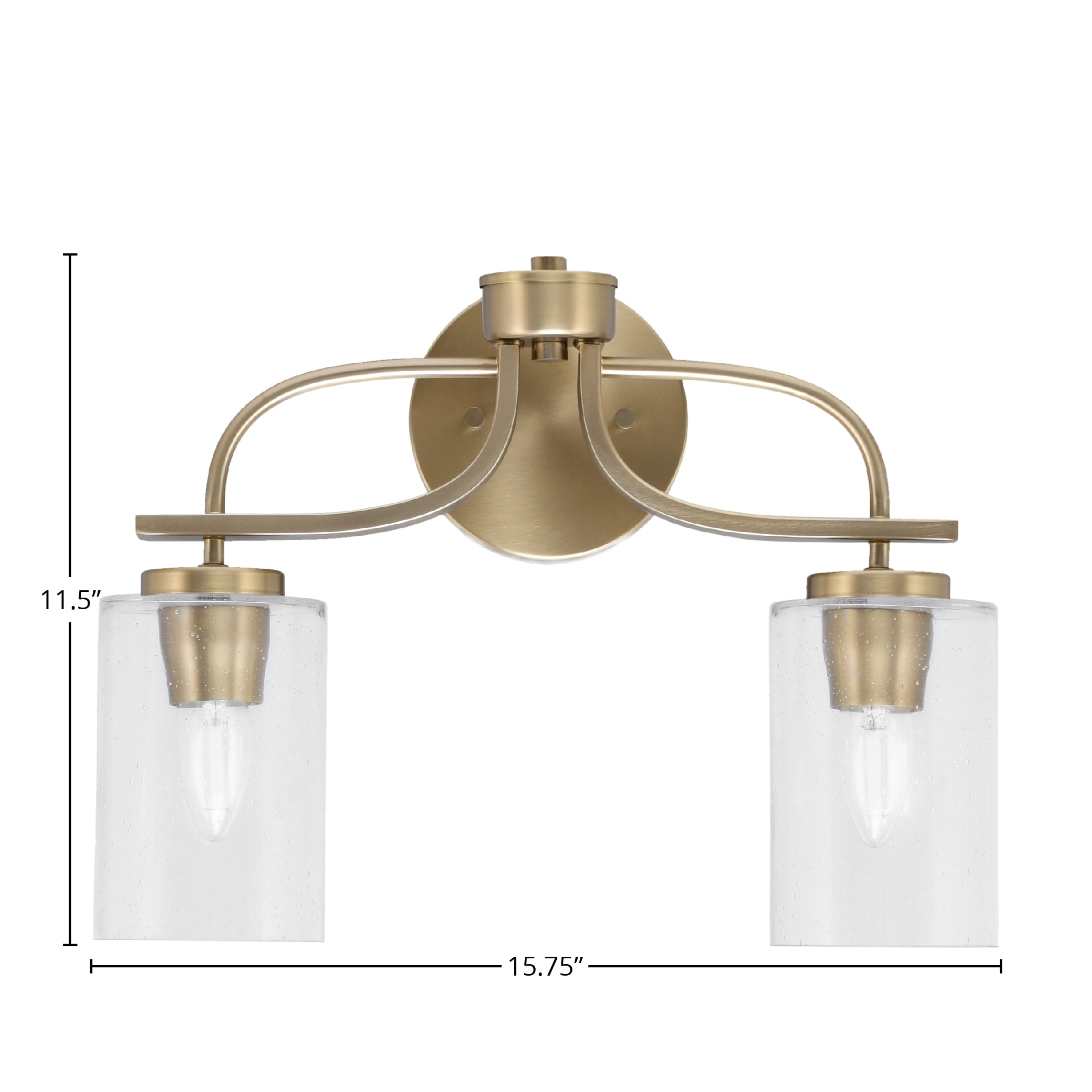 Cavella Two Light Bath Bar in New Age Brass with 4" Clear Bubble Shade