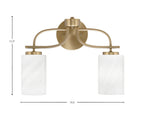 Cavella Two Light Bath Bar in New Age Brass with 4" White Marble Shade