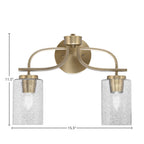 Cavella Two Light Bath Bar in New Age Brass with 4" Smoke Bubble Shade