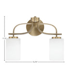 Cavella Two Light Bath Bar in New Age Brass with 4" White Muslin Shade