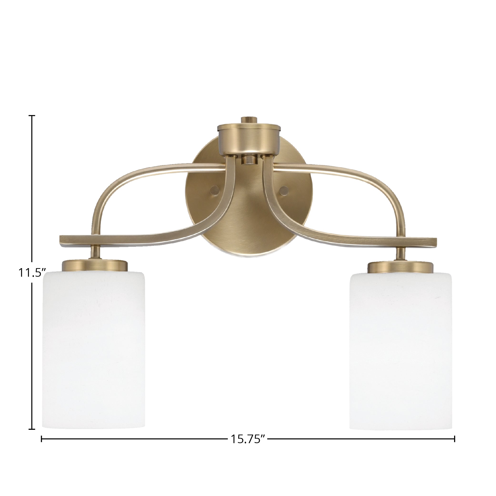 Cavella Two Light Bath Bar in New Age Brass with 4" White Muslin Shade