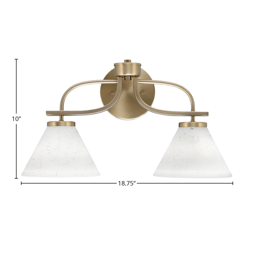 Cavella Two Light Bath Bar in New Age Brass with 7" White Muslin Shade