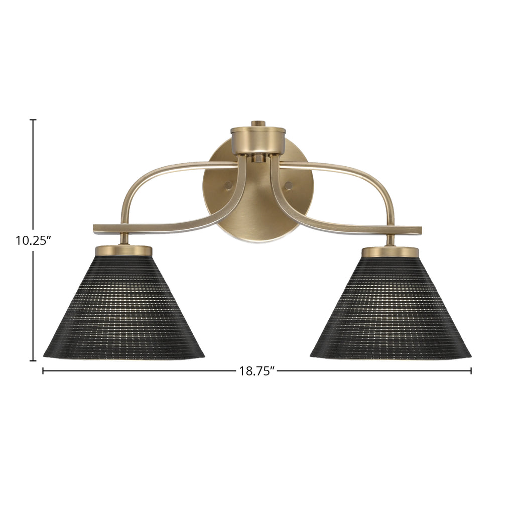 Cavella Two Light Bath Bar in New Age Brass with 7" Black Matrix Shade