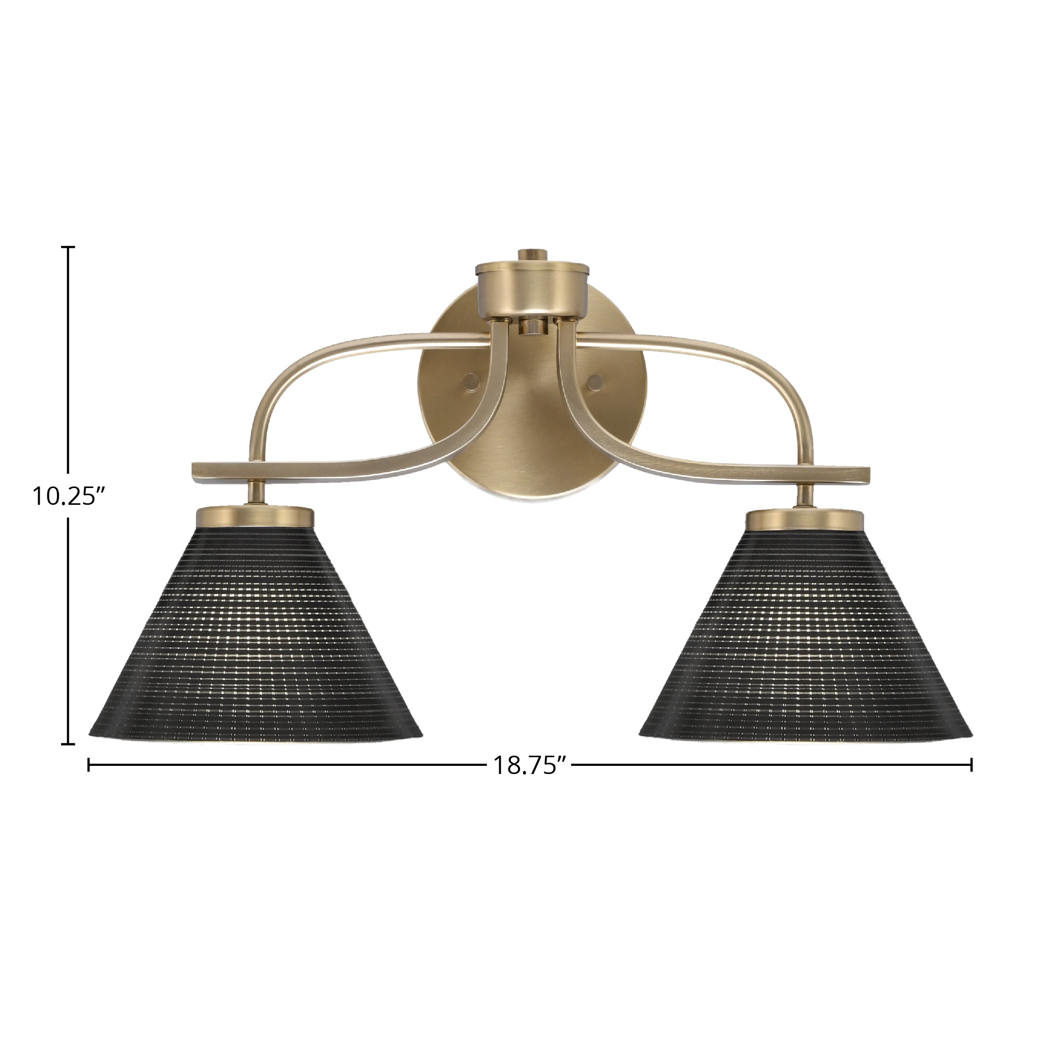 Cavella Two Light Bath Bar in New Age Brass with 7" Black Matrix Shade