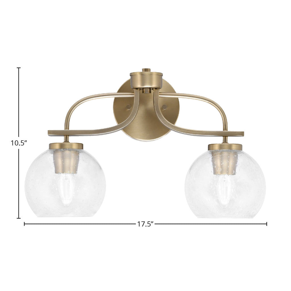 Cavella Two Light Bath Bar in New Age Brass with 5.75" Clear Bubble Shade