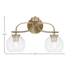 Cavella Two Light Bath Bar in New Age Brass with 5.75" Clear Bubble Shade