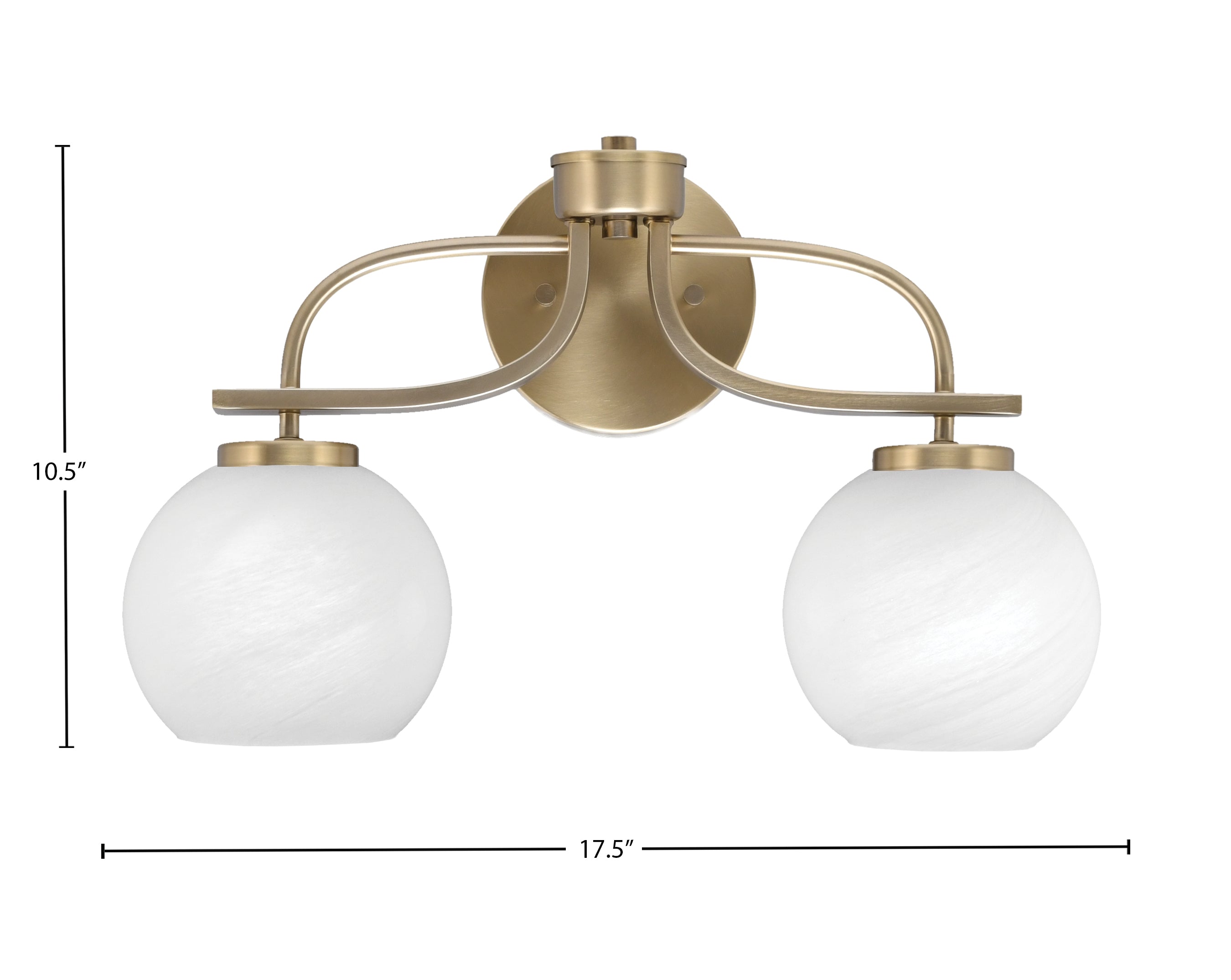 Cavella Two Light Bath Bar in New Age Brass with 5.75" White Marble Shade