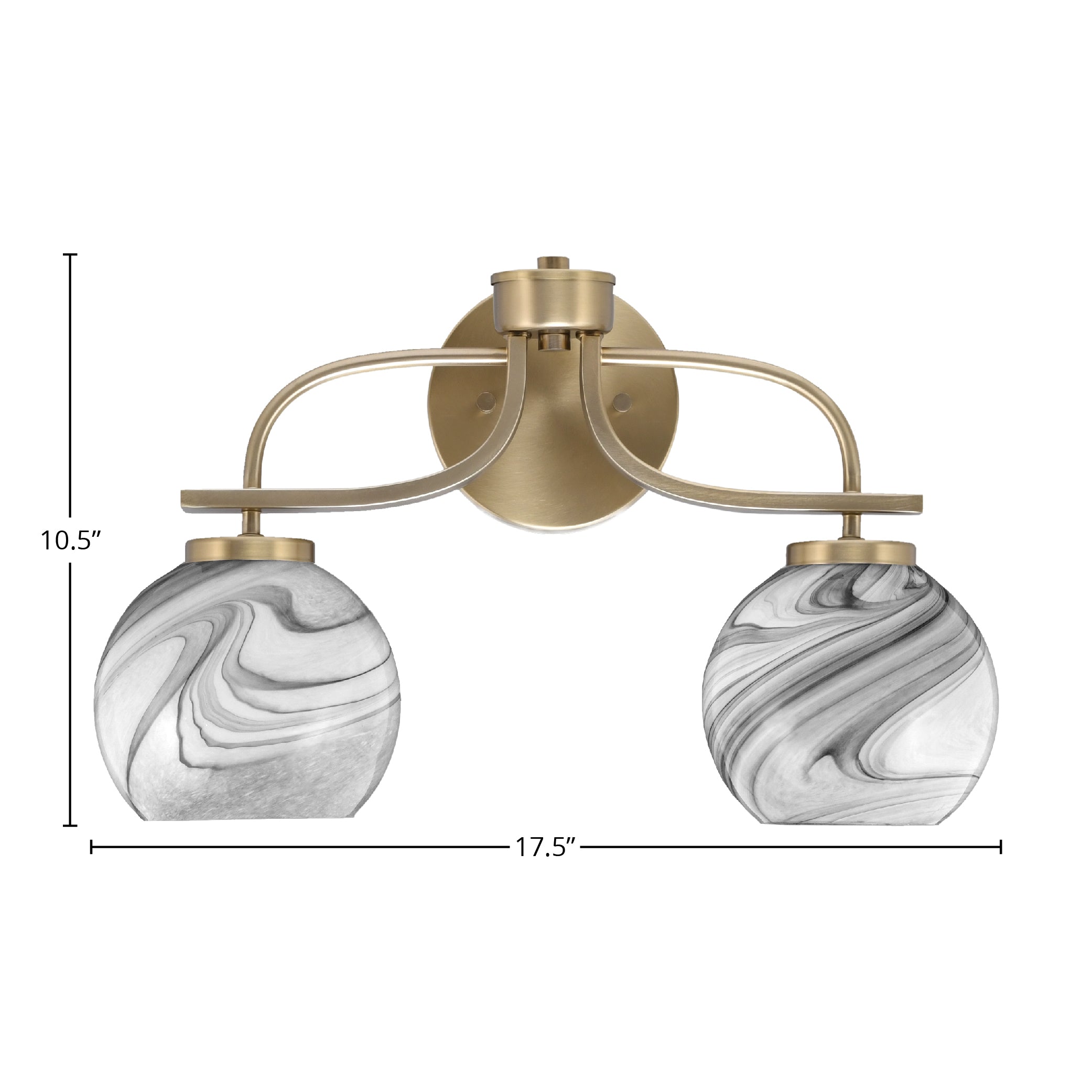 Cavella Two Light Bath Bar in New Age Brass with 5.75" Onyx Swirl Shade