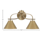 Cavella Two Light Bath Bar in New Age Brass with 7" New Age Brass Cone Metal Shade