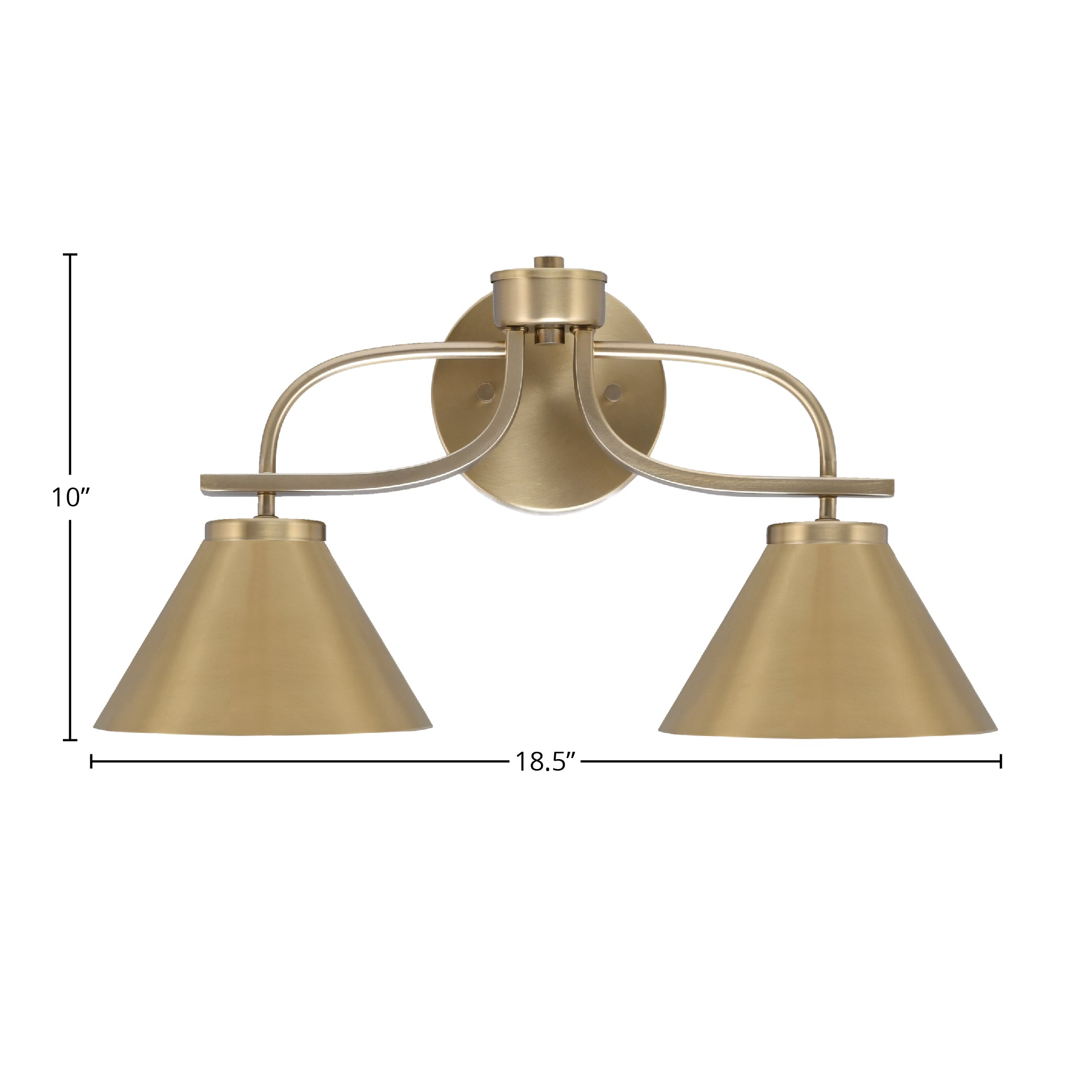 Cavella Two Light Bath Bar in New Age Brass with 7" New Age Brass Cone Metal Shade