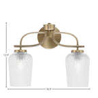 Cavella Two Light Bath Bar in New Age Brass with 5" Clear Textured Shade