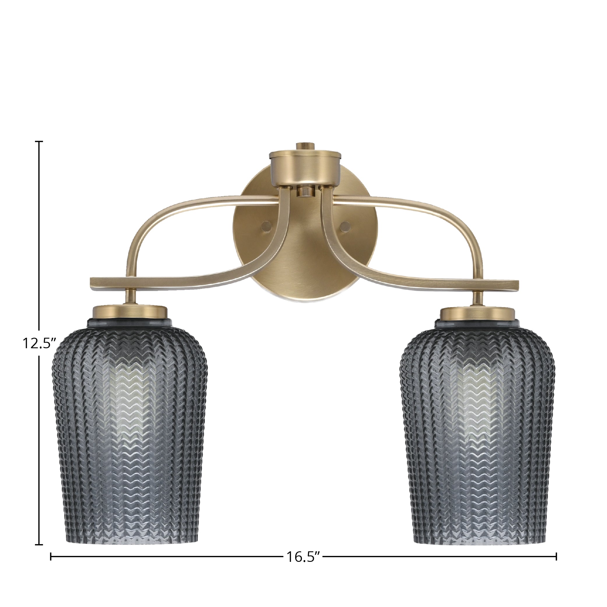 Cavella Two Light Bath Bar in New Age Brass with 5" Smoke Textured Shade