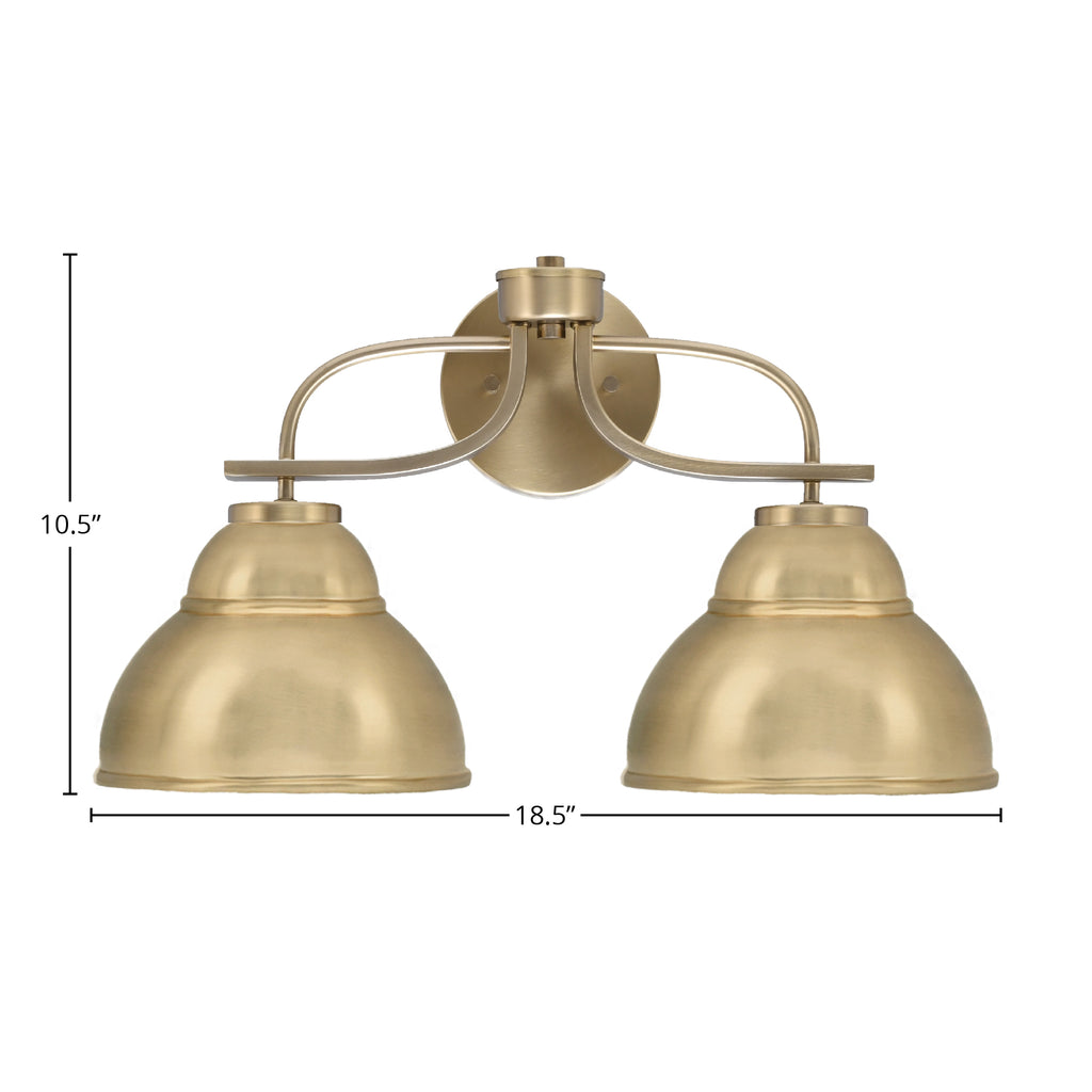 Cavella Two Light Bath Bar in New Age Brass with 7" New Age Brass Double Bubble Metal Shade