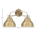 Cavella Two Light Bath Bar in New Age Brass with 7" New Age Brass Double Bubble Metal Shade