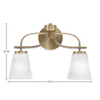 Cavella Two Light Bath Bar in New Age Brass with 4.5" Square White Muslin Shade