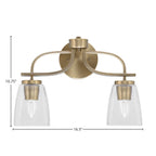Cavella Two Light Bath Bar in New Age Brass with 4.5" Square Clear Bubble Shade