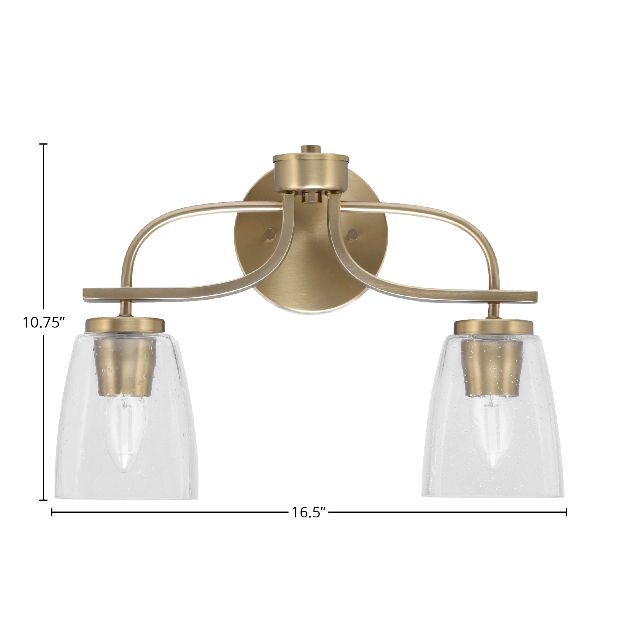 Cavella Two Light Bath Bar in New Age Brass with 4.5" Square Clear Bubble Shade