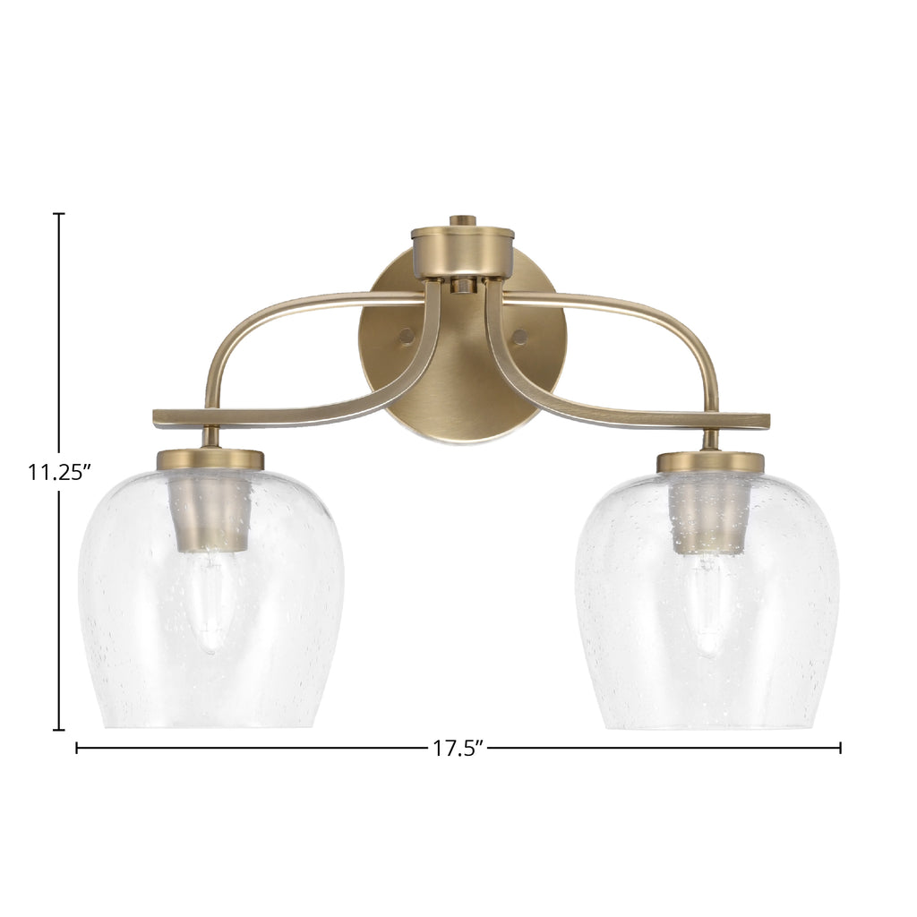 Cavella Two Light Bath Bar in New Age Brass with 6" Clear Bubble Shade