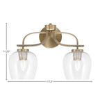 Cavella Two Light Bath Bar in New Age Brass with 6" Clear Bubble Shade