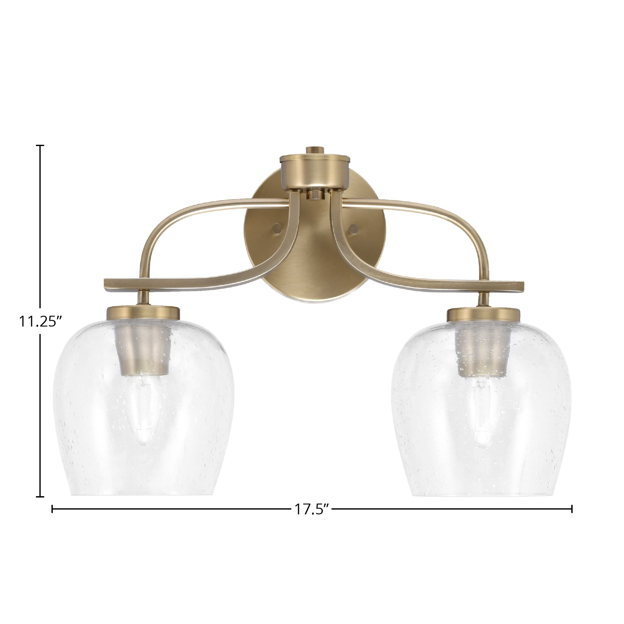 Cavella Two Light Bath Bar in New Age Brass with 6" Clear Bubble Shade