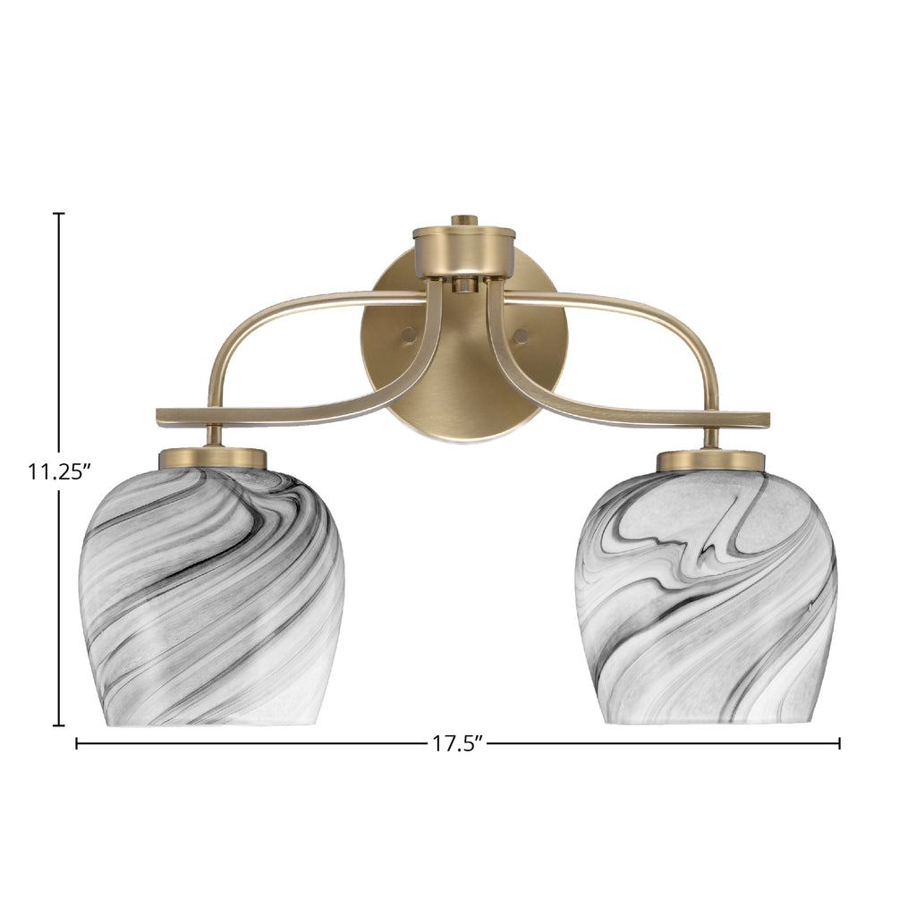 Cavella Two Light Bath Bar in New Age Brass with 6" Onyx Swirl Shade