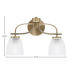 Cavella Two Light Bath Bar in New Age Brass with 5" Clear Ribbed Shade