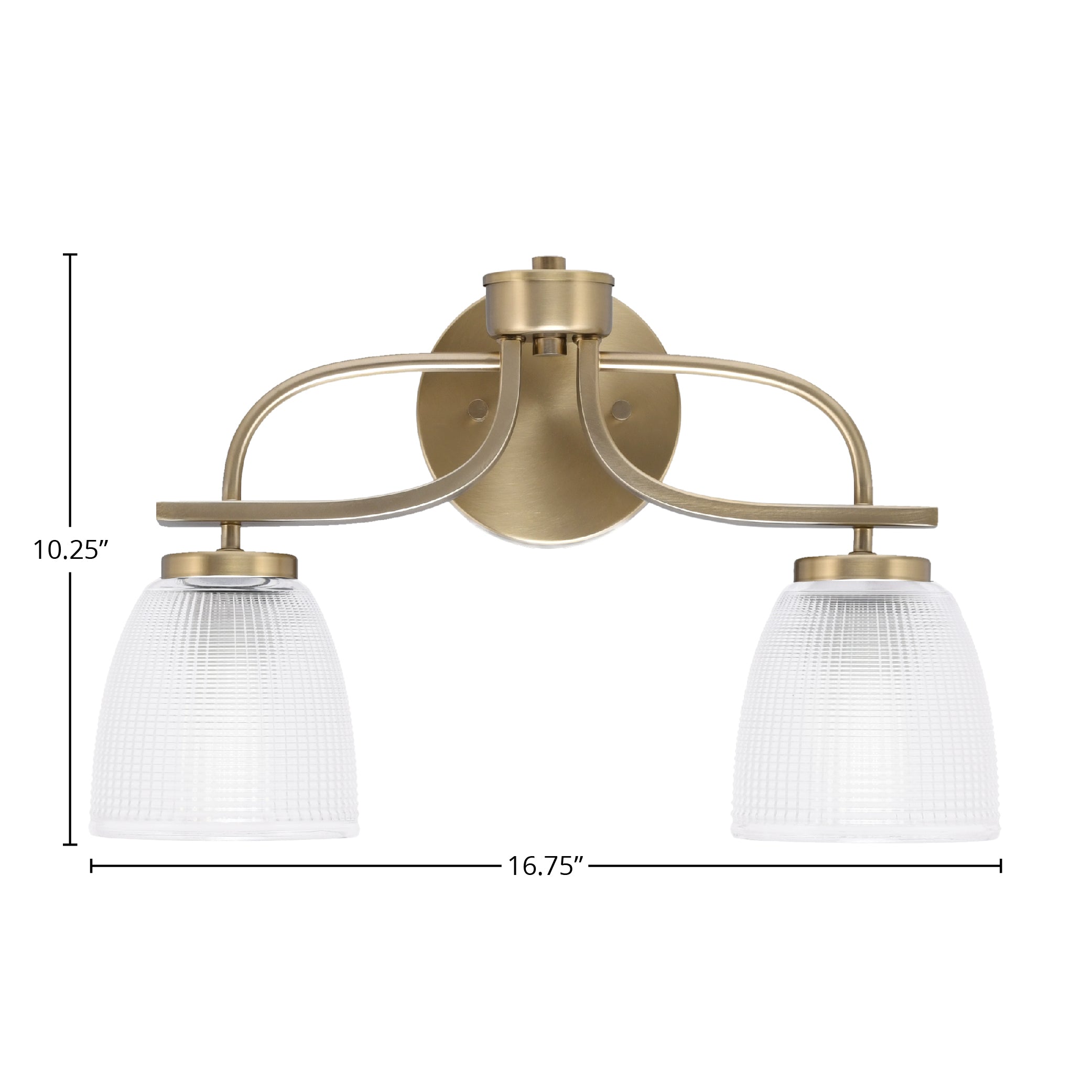 Cavella Two Light Bath Bar in New Age Brass with 5" Clear Ribbed Shade