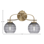 Cavella Two Light Bath Bar in New Age Brass with 6" Smoke Ribbed Shade