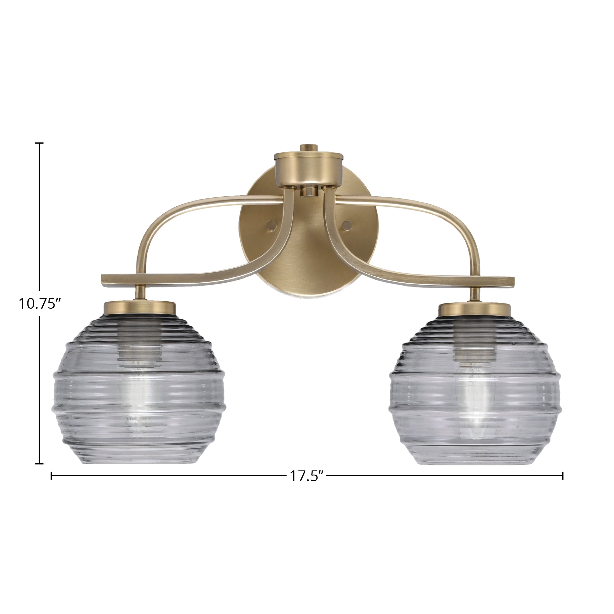 Cavella Two Light Bath Bar in New Age Brass with 6" Smoke Ribbed Shade