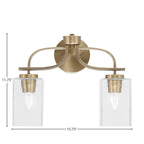 Cavella Two Light Bath Bar in New Age Brass with 4" Square Clear Bubble Shade